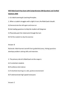 Preview of MSF RiderCoach Prep Exam with Comprehensive 200 Questions and Verified Solutions 2026