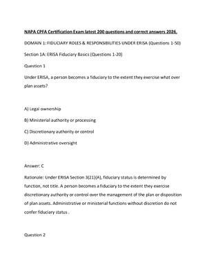 Preview of NAPA CPFA Certification Exam latest 200 questions and correct answers 2026..