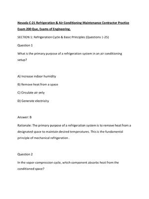 Preview of Nevada C-21 Refrigeration & Air Conditioning Maintenance Contractor Practice Exam 200 Que,