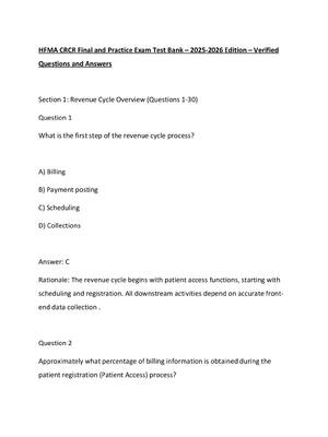Preview of HFMA CRCR Final and Practice Exam Test Bank – 2025-2026 Edition – Verified Questions and A