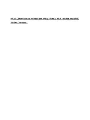 Preview of PN ATI Comprehensive Predictor Exit 2026  Forms A, B &amp; C Full Test  with 100% Verified Questions .