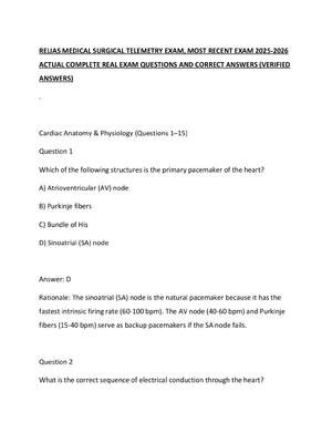 Preview of RELIAS MEDICAL SURGICAL TELEMETRY EXAM, MOST RECENT EXAM 2025-2026 ACTUAL COMPLETE REAL EX