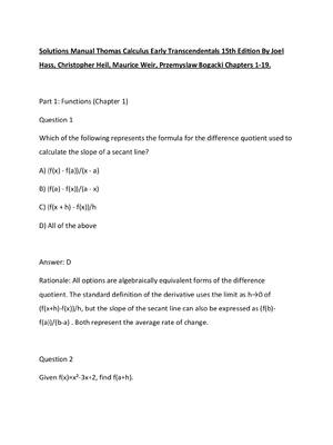 Preview of Solutions Manual Thomas Calculus Early Transcendentals 15th Edition By Joel Hass