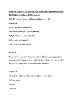Preview of CCHT Test Questions and Answers 100% Verified 2026 Nephrology Nursing Certification Commis