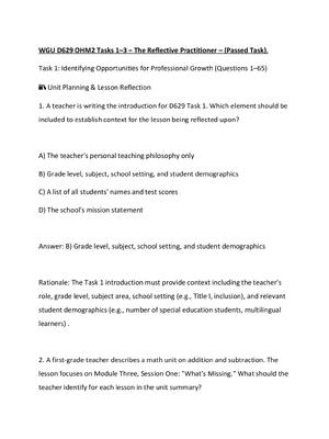 Preview of WGU D629 OHM2 Tasks 1–3 – The Reflective Practitioner – (Passed Task).