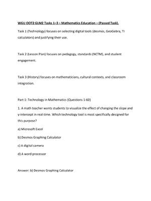 Preview of WGU OOT2 GLM2 Tasks 1–3 – Mathematics Education – (Passed Task).