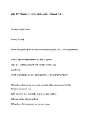 Preview of WGU QTT2 Tasks 1–3 – Finite Mathematics – (Passed Task).