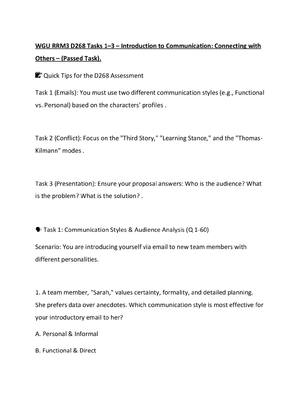 Preview of WGU RRM3 D268 Tasks 1–3 – Introduction to Communication Connecting with Others – Passed Ta