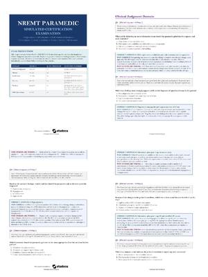 Preview of NREMT Paramedic Simulated Certification Exam 150 Questions with Rationales | Score 100% |