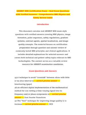 Preview of ARMRIT MRI Certification Exam – Real Exam Questions with Verified Answers – Comprehensive