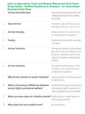 Preview of Intro to Agriculture, Food and Natural Resources Final Exam Study Guide - Verified Questio
