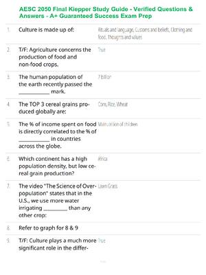 Preview of AESC 2050 Final Kiepper Study Guide - Verified Questions & Answers - A+ Guaranteed Success