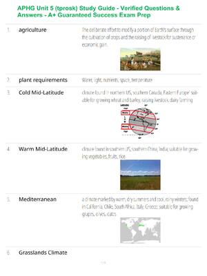 Preview of APHG Unit 5 (tprosk) Study Guide - Verified Questions & Answers - A+ Guaranteed Success Ex