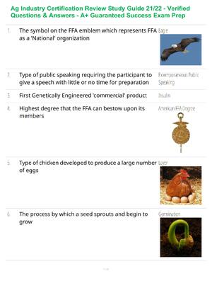 Preview of Ag Industry Certification Review Study Guide 21/22 - Verified Questions & Answers - A+ Gua