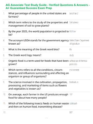 Preview of AG Associate Test Study Guide - Verified Questions & Answers - A+ Guaranteed Success Exam