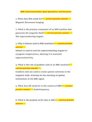 Preview of MRI Instrumentation Quiz Questions and Answers
