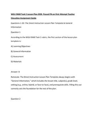 Preview of WGU D660 Task 2 Lesson Plan 2026  Passed PA on First Attempt Teacher Education Assignment