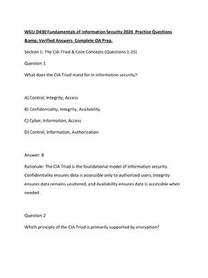 Preview of WGU D430 Fundamentals of Information Security 2026  Practice Questions