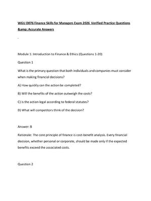 Preview of WGU D076 Finance Skills for Managers Exam 2026  Verified Practice Questions.