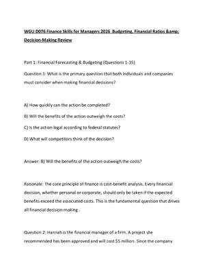 Preview of WGU D076 Finance Skills for Managers 2026  Budgeting, Financial Ratios &amp; Decision-Maki
