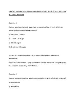 Preview of HERZING UNIVERSITY HESI EXIT EXAM VERIFIED FOR 2025160 QUESTIONS &amp; ACCURATE ANSWERS