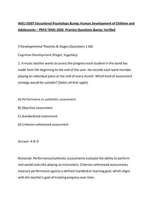 Preview of WGU D307 Educational Psychology &amp; Human Development of Children and Adolescents – PRFA