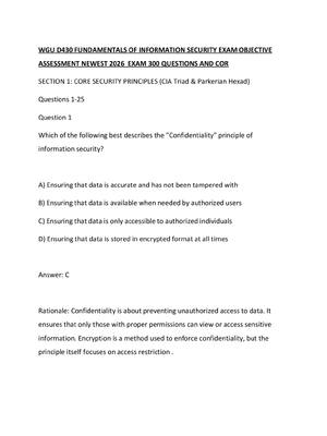 Preview of WGU D430 FUNDAMENTALS OF INFORMATION SECURITY EXAM OBJECTIVE ASSESSMENT NEWEST 2026  EXAM