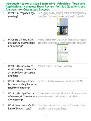 Preview of Introduction to Aerospace Engineering - Principles - Tools and Applications - Complete Exa