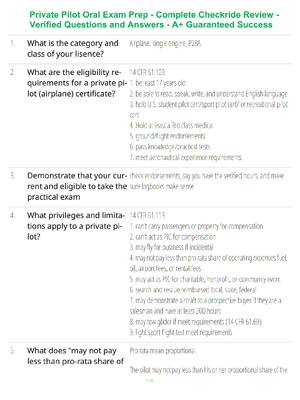 Preview of Private Pilot Oral Exam Prep - Complete Checkride Review - Verified Questions and Answers