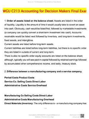 Preview of WGU C213 Accounting for Decision Makers Final Actual Exam (Latest 2026 / 2027 Update) Questions and Verified Answers | 100% Correct | Grade A+