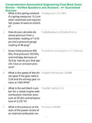 Preview of Comprehensive Aeronautical Engineering Final Mock Exam Review - Verified Questions and Ans