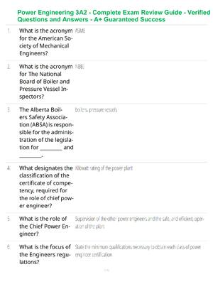 Preview of Power Engineering 3A2 - Complete Exam Review Guide - Verified Questions and Answers - A+ G