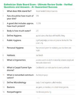 Preview of Esthetician State Board Exam - Ultimate Review Guide - Verified Questions and Answers - A+