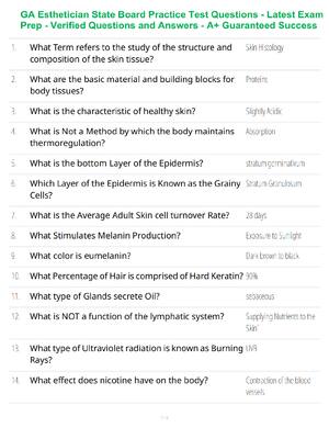 Preview of GA Esthetician State Board Practice Test Questions - Latest Exam Prep - Verified Questions
