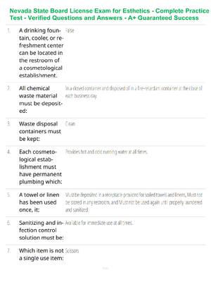 Preview of Nevada State Board License Exam for Esthetics - Complete Practice Test - Verified Question