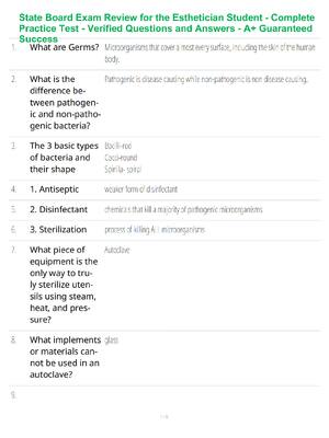 Preview of State Board Exam Review for the Esthetician Student - Complete Practice Test - Verified Qu