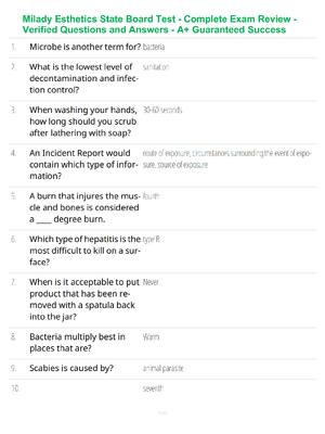 Preview of Milady Esthetics State Board Test - Complete Exam Review - Verified Questions and Answers