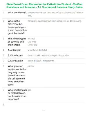 Preview of State Board Exam Review for the Esthetician Student - Verified Questions and Answers - A+