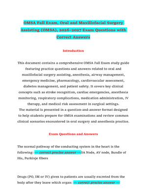 Preview of OMSA Fall Exam, Oral and Maxillofacial Surgery Assisting (OMSA), 2026–2027 Exam Questions