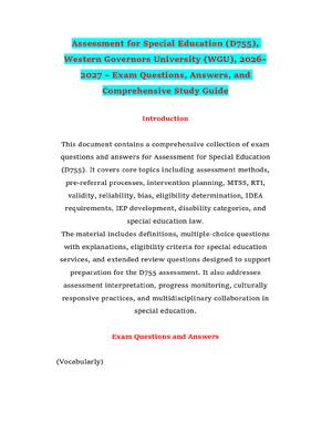 Preview of Assessment for Special Education (D755), Western Governors University (WGU), 2026–2027 – E
