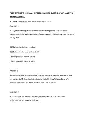 Preview of PCCN CERTIFICATION EXAMS SET 2026 COMPLETE QUESTIONS WITH ANSWERS ALREADY PASSED