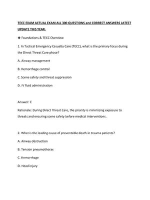 Preview of TECC EXAM ACTUAL EXAM ALL 300 QUESTIONS and CORRECT ANSWERS LATEST UPDATE THIS YEAR