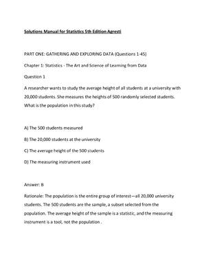 Preview of Solutions Manual for Statistics 5th Edition Agresti