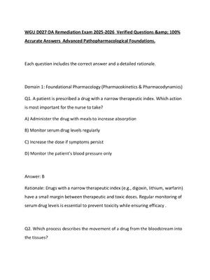 Preview of WGU D027 OA Remediation Exam 2025-2026  Verified Questions &amp;amp; 100% Accurate Answers  Advanced Pathopharmacological Foundations.