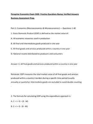 Preview of Peregrine Economics Exam 2026  Practice Questions &amp; Verified Answers  Business Assessm