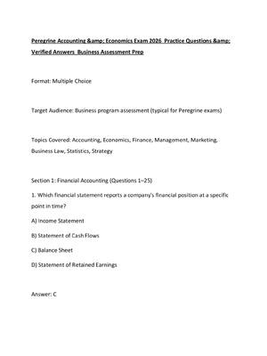 Preview of Peregrine Accounting &amp; Economics Exam 2026  Practice Questions &amp; Verified Answers