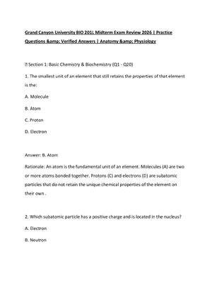 Preview of Grand Canyon University BIO 201L Midterm Exam Review 2026