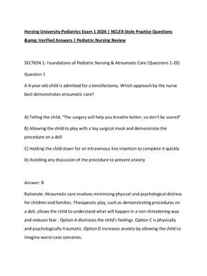 Preview of Herzing University Pediatrics Exam 1 2026  NCLEX-Style Practice Questions &amp; Verified A