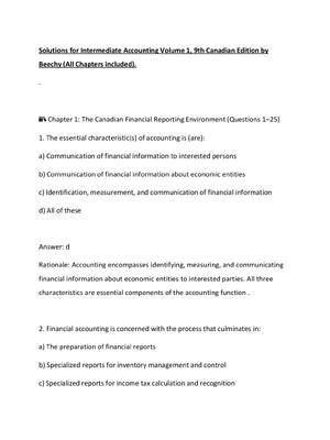 Preview of Solutions for Intermediate Accounting Volume 1, 9th Canadian Edition by Beechy (All Chapte