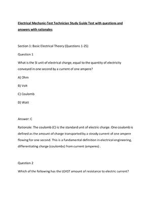 Preview of Electrical Mechanic-Test Technician Study Guide Test with questions and answers with ratio